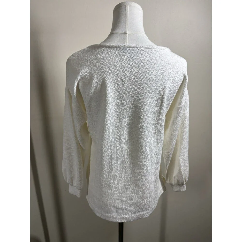 J CREW Womens  XS Pullover WHTE Textured Stretch Slits Pullover 3/4 SL FR SH 003